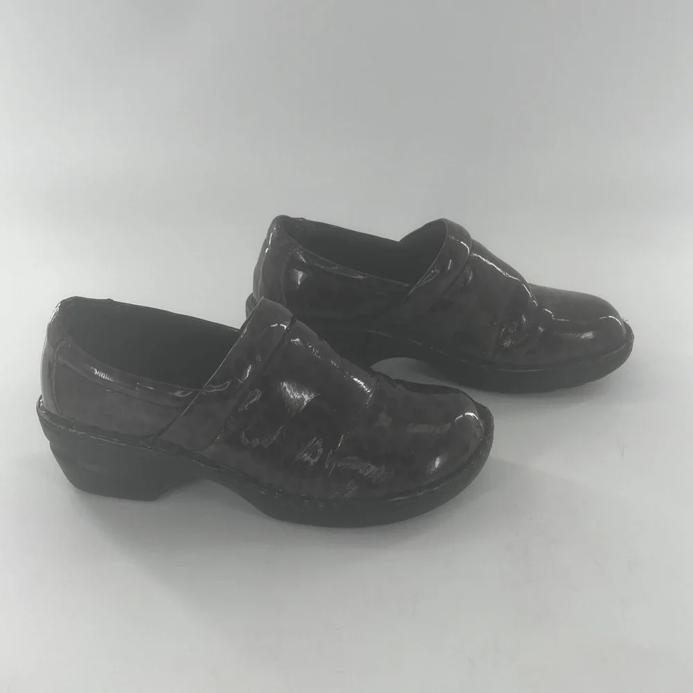 Born BOC Peggy Clogs Womens 10 Patent Leather Cheetah Leopard Chunky  Platform‎